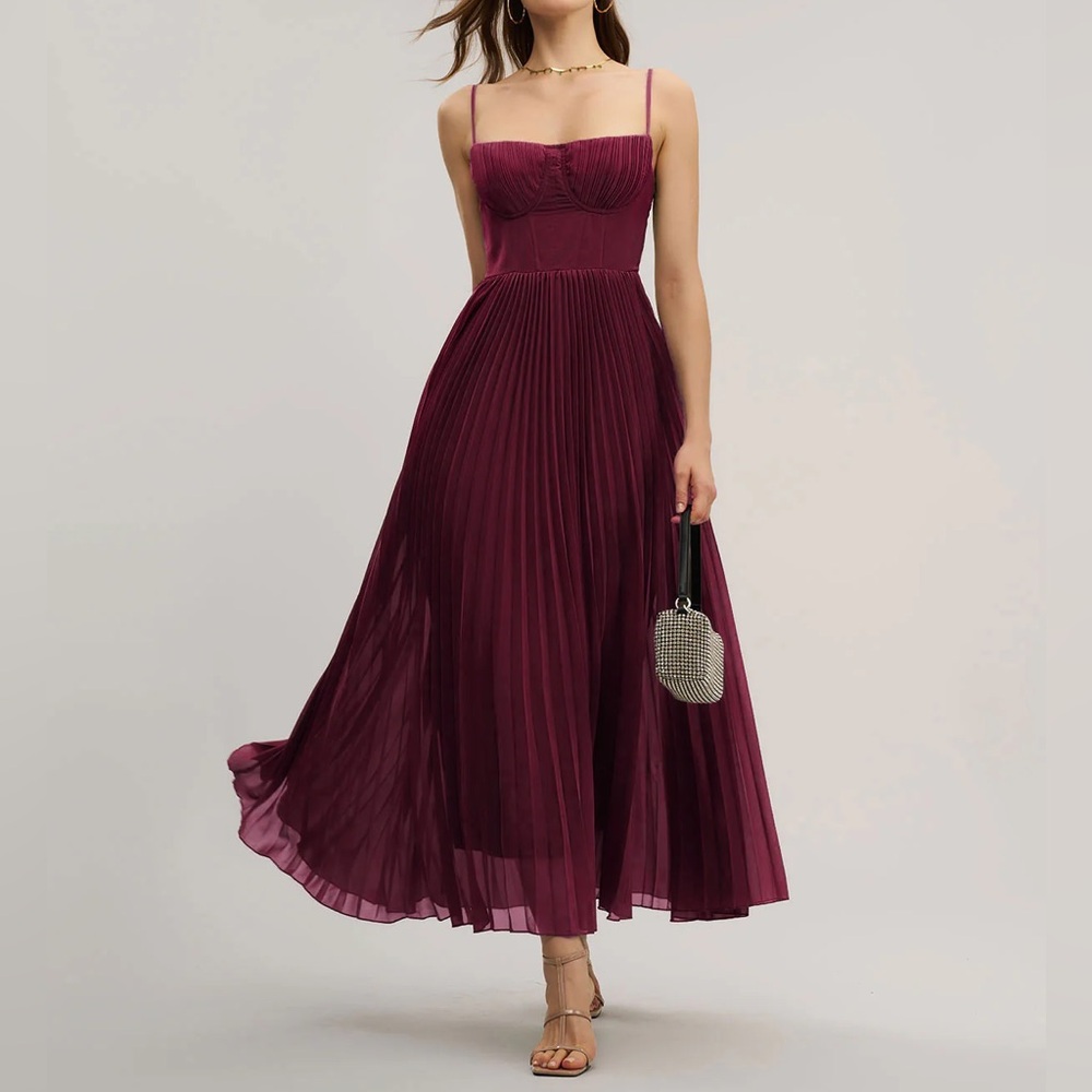 Rihoas Wine Red Sweetheart Neck Flowy Maxi Dress